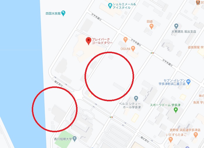 四国水族館の駐車場の位置