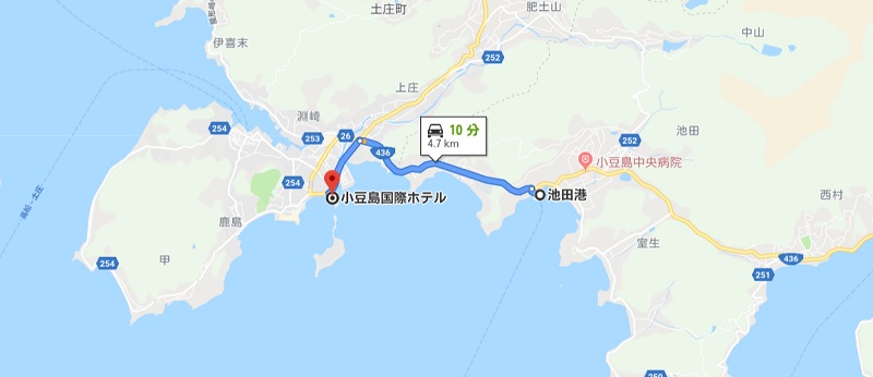 池田港から小豆島国際ホテルの地図